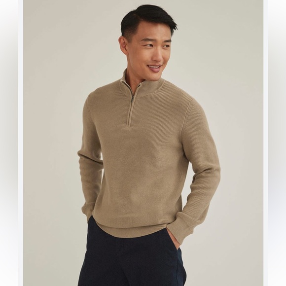 Banana republic tan mock neck ribbed 1/4 zip - Picture 1 of 3